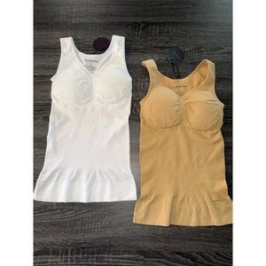 Woman Ocean 2 Pack Seamless Padded Bra Cami Tank Top White Tan Small NWT